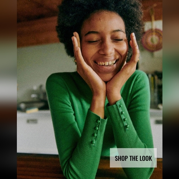 Sezane Sweaters - Sezane Simon Green High Neck Organic Cotton/ Wool Long Sleeve Sweater